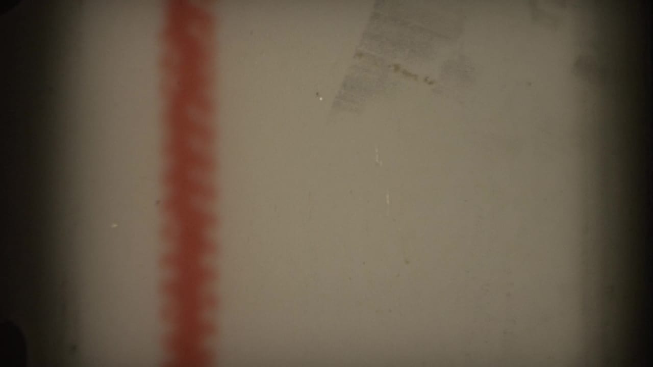 1969 Hawaii 8mm frame with a blurred red stripe, pale background, and a dark vertical shadow near the center.
