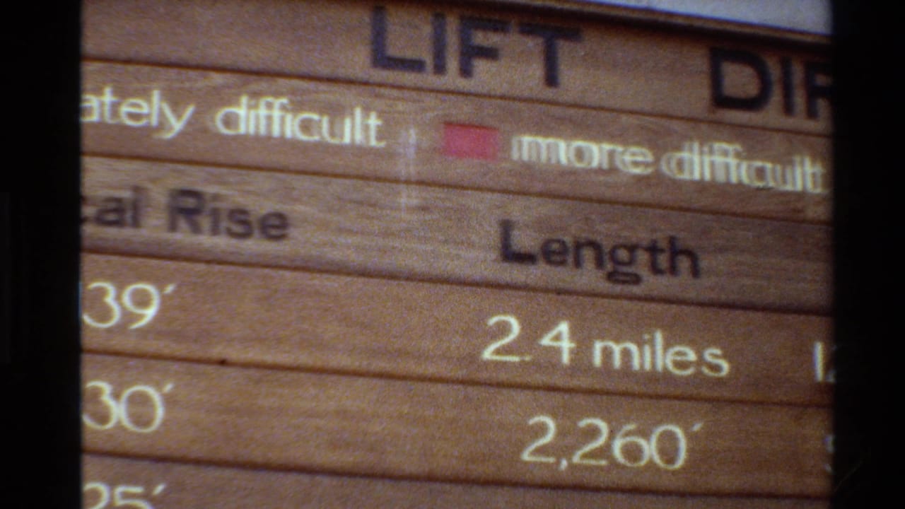Close-up of the ski lift board showing length values and difficulty markings.
