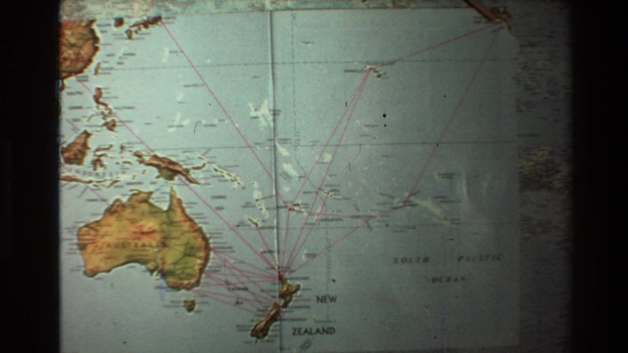 Map of Australia, New Zealand, and South Pacific islands with red route lines.