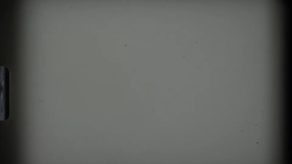 A transitional 8mm frame with dark exposure, pale film area, gate edge, and minimal visible detail before the nature subject appears.