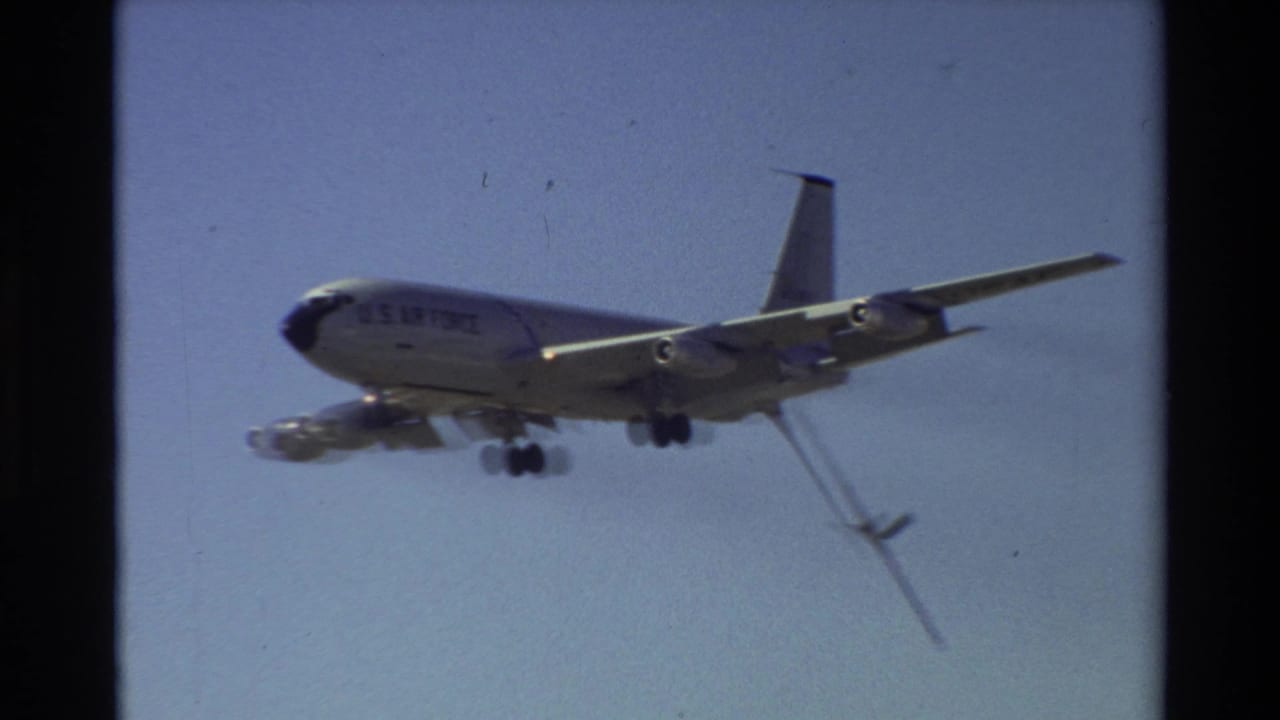 1981 Beale AFB footage shows a U.S. Air Force tanker aircraft flying with its refueling boom extended in a clear sky.