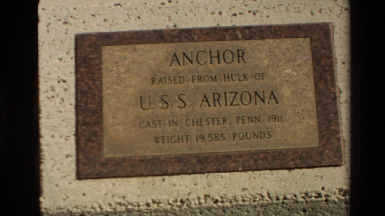 Close view of a plaque describing an anchor raised from the U.S.S. Arizona.