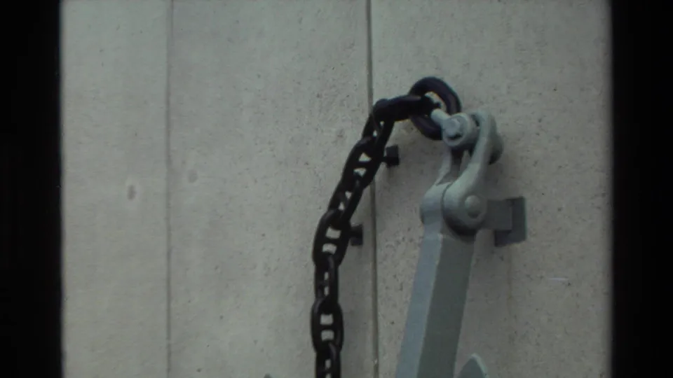 Close view of the USS Arizona anchor chain and mounting hardware in the Pearl Harbor display.