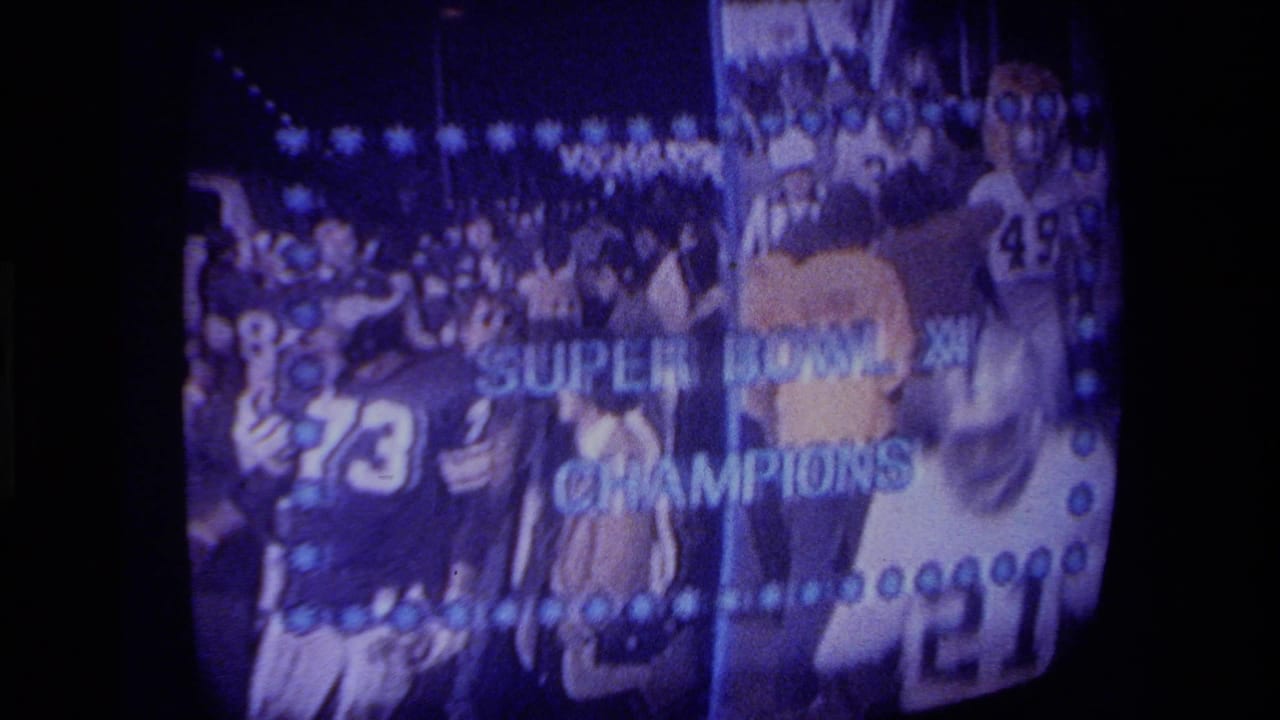 1979 California 8mm frame showing a television broadcast graphic for Oakland Raiders Super Bowl XI Champions.