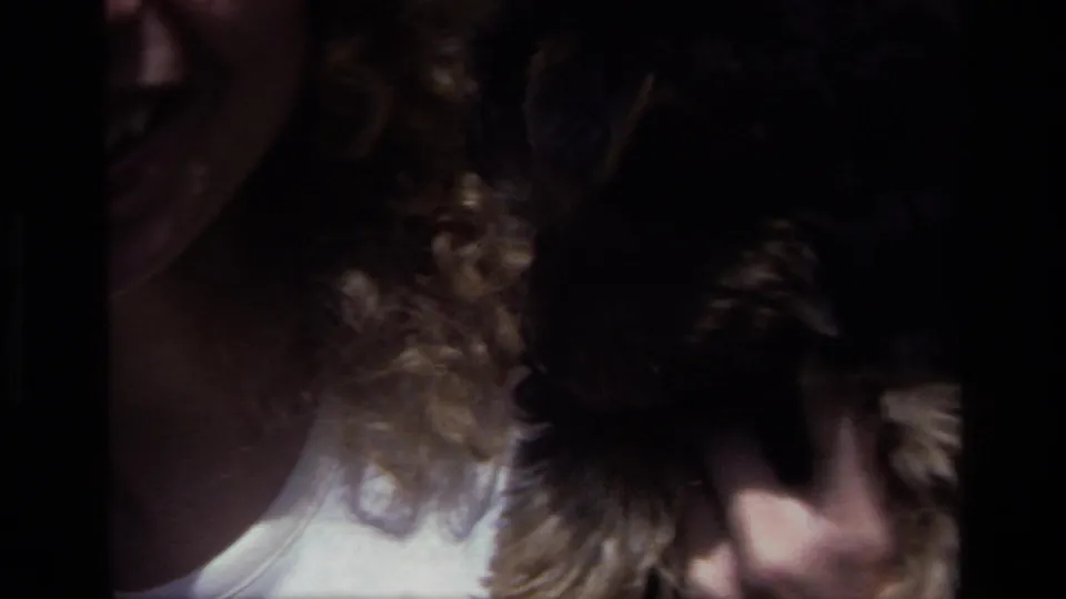 The final frame moves into a darker close-up of the puppy's body and fur as it is held close against the woman's white shirt.