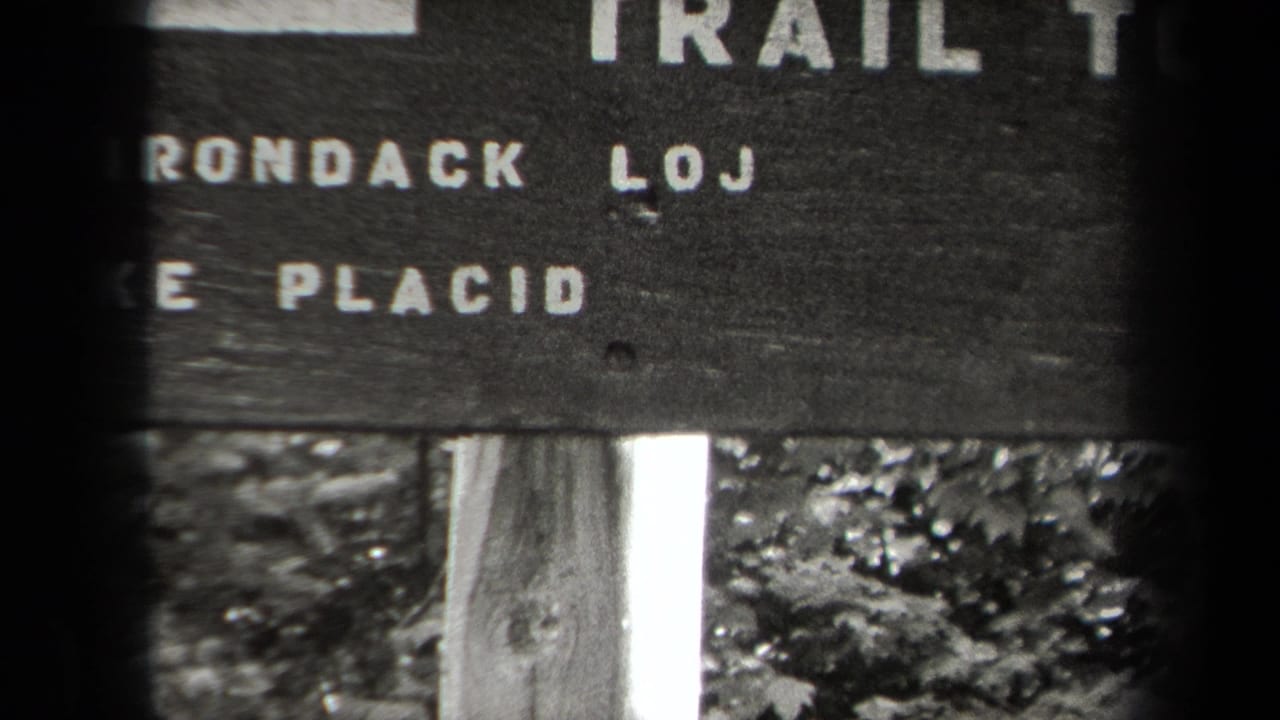 Close view of a wooden trail sign partly reading Adirondack and Lake Placid.