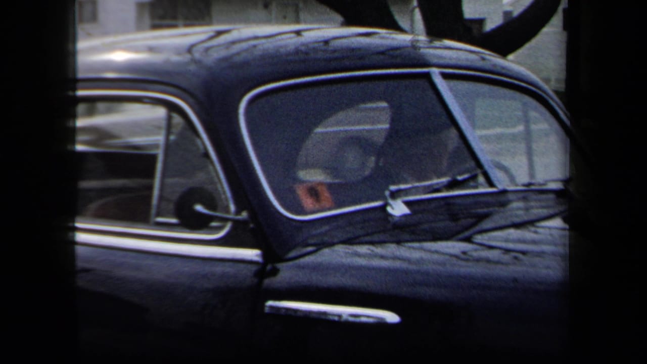 Dark rounded sedan parked beside a residential house.