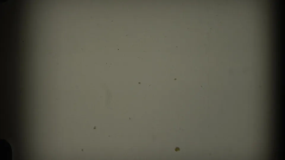 1969 California 8mm texture frame with light beige film surface, dust specks, dark gate borders, and a vertical shadow near center.