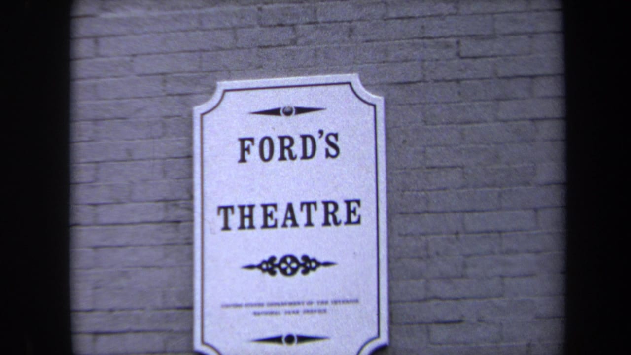 1970 Washington DC frame with a white Ford's Theatre sign on brick, bordered by dark 8mm frame shadows.