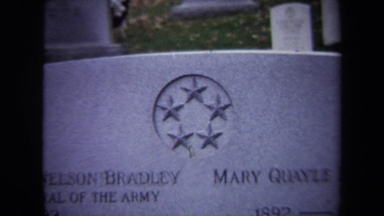Close 1970 8mm view of the Bradley grave marker in Washington, DC, with star insignia and partial engraved names.