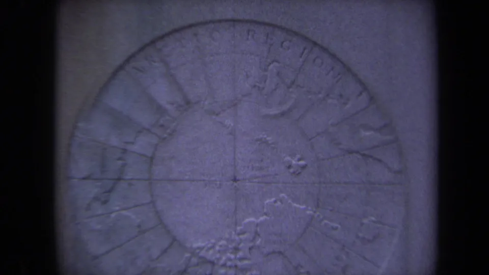Close view of a carved compass rose or map-like stone detail, filmed in Washington, DC in 1970 according to clip metadata.