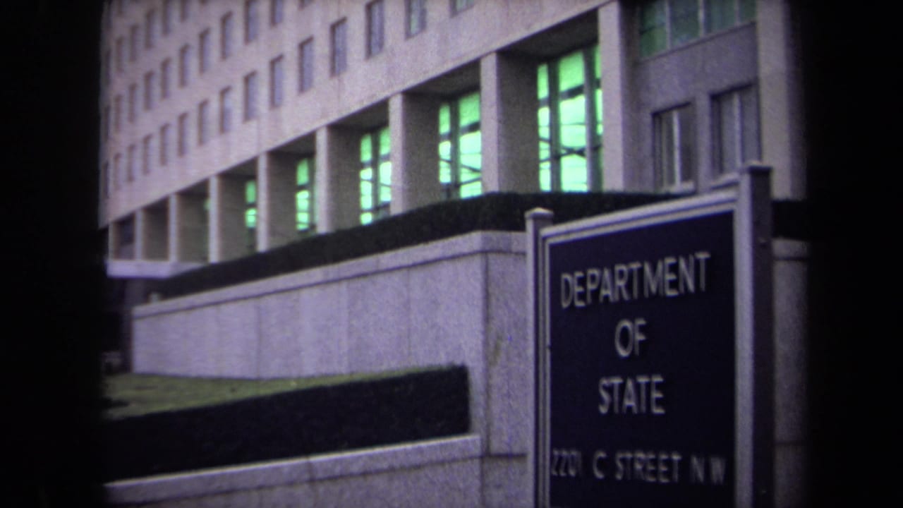 Department of State sign and office building facade from a slightly shifted angle.