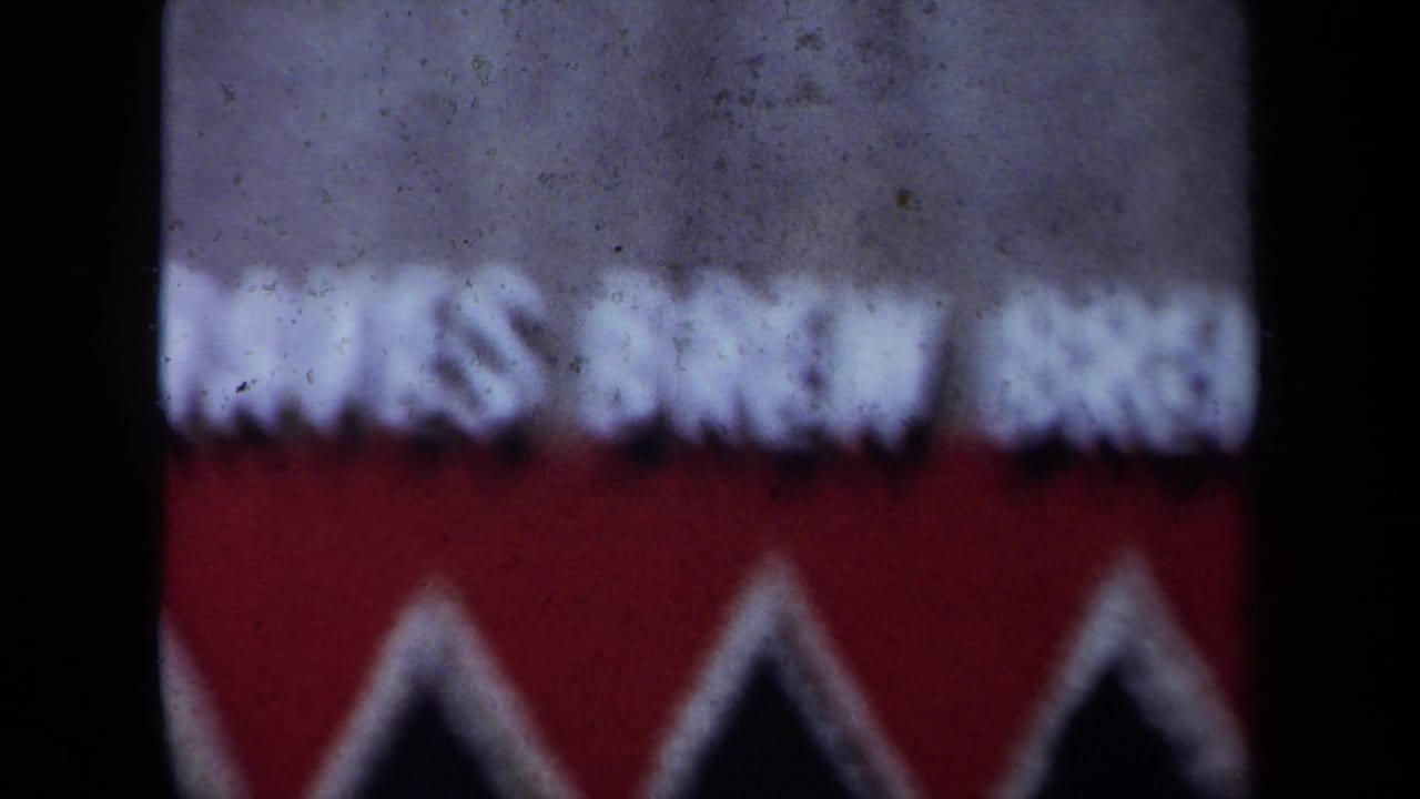 Blurred close view of a red and white patterned object on film.