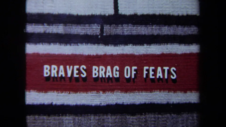 1971 California 8mm frame showing the corrected television-style title BRAVES BRAG OF FEATS.