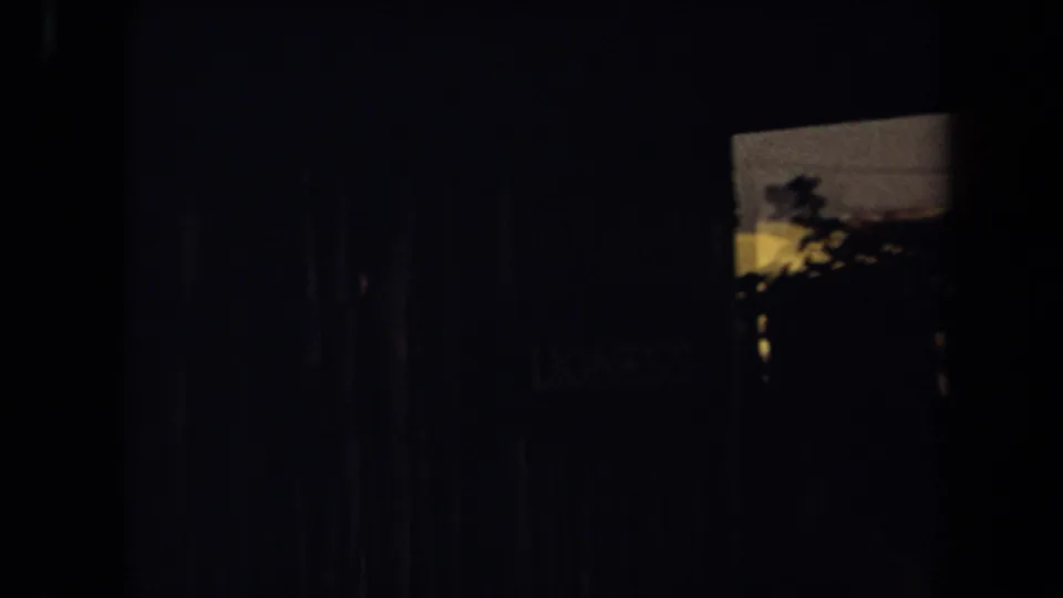 Shadowed 8mm frame in Laguna Hills with a dim sign area where the word Lioness appears faintly visible.