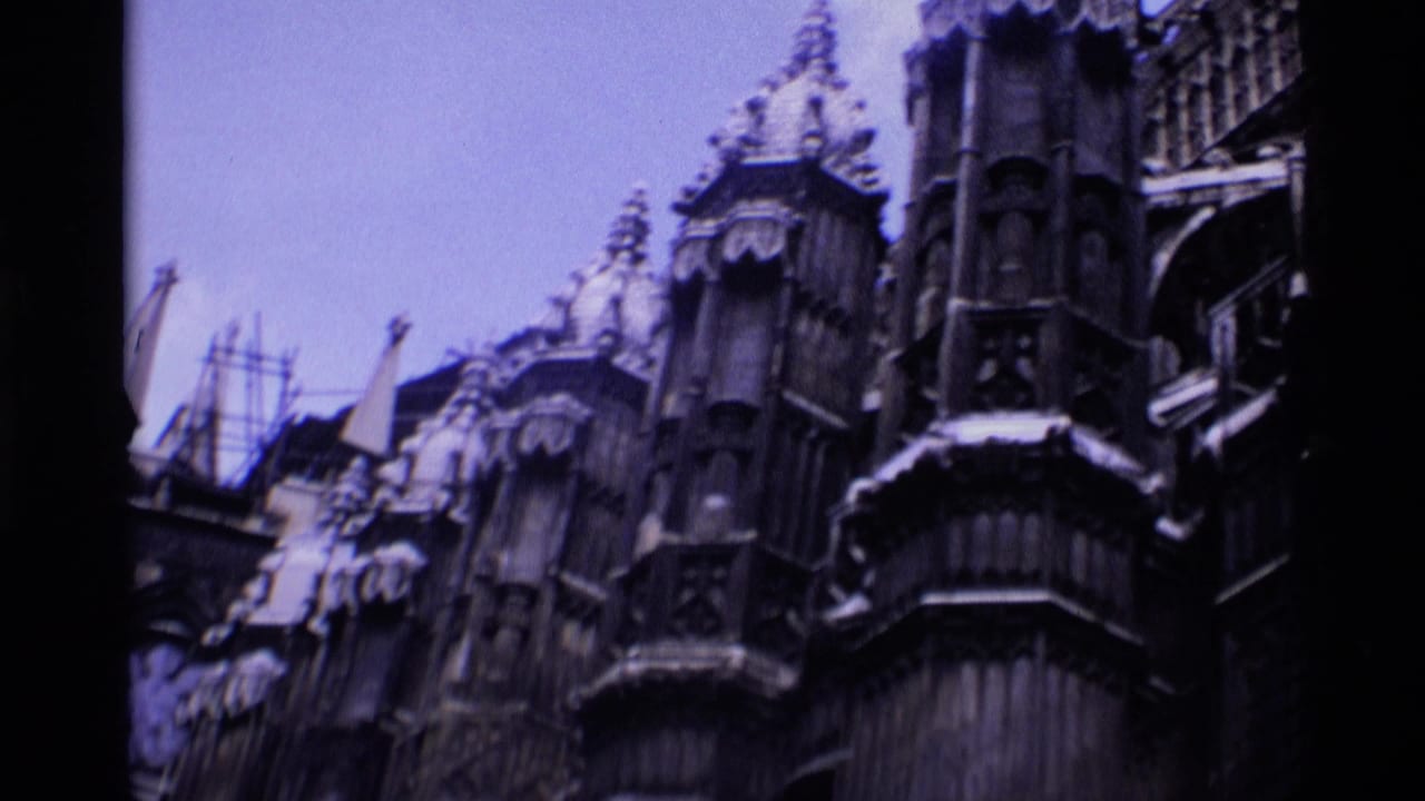 Low-angle view of cathedral spires, carved stonework, and scaffolding.
