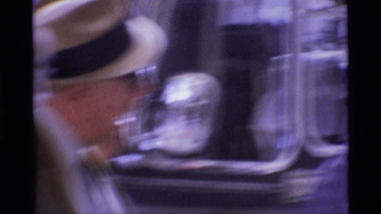 A brimmed hat and metal fixtures appear in a blurred interior or vehicle-adjacent view.