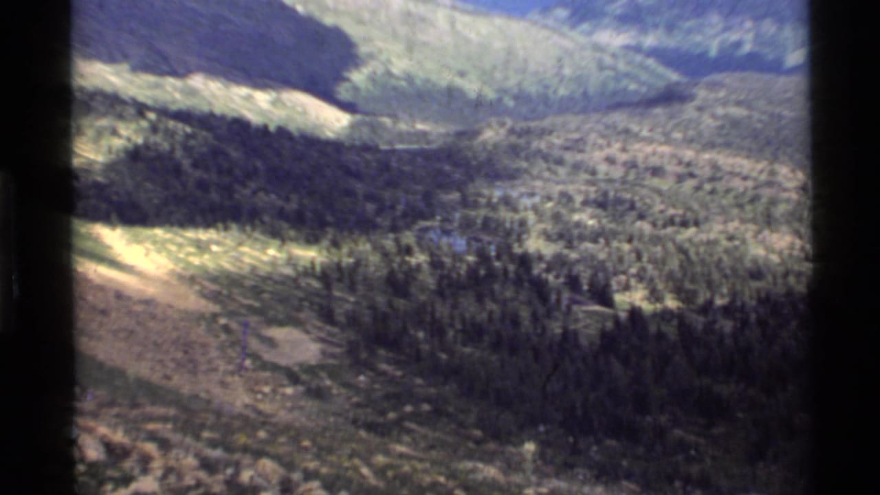 Elevated view across forested valley slopes toward distant mountains and sky.