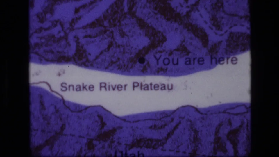 1972 8mm map close-up showing the Snake River Plateau label enlarged with the You are here marker near the upper right.