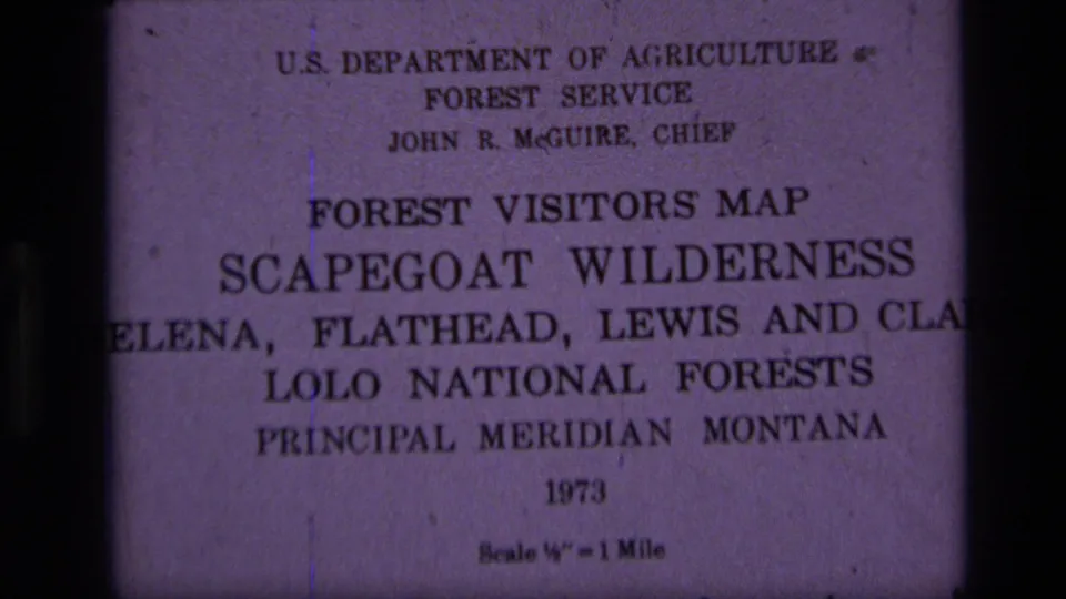 Close-up of the 1973 Scapegoat Wilderness visitors map naming Helena, Flathead, Lewis and Clark, and Lolo National Forests.