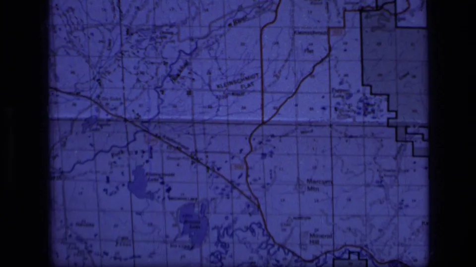 1973 Super 8 map close-up showing labeled Montana features including Kleinschmidt Flat, Browns Lake, and Mineral Hill.