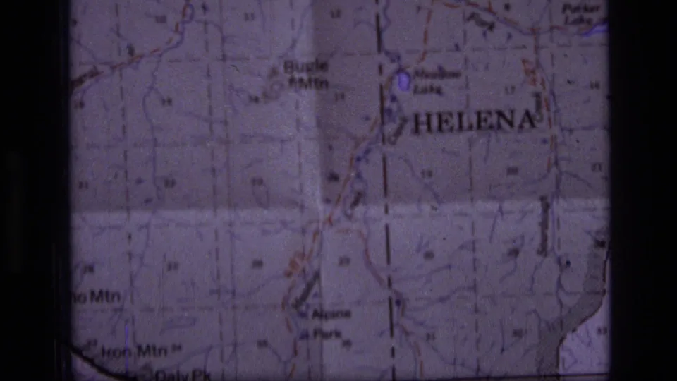 1973 8mm map close-up showing Helena, Bush Mtn, and Alpine Park labels in the Montana wilderness map area.