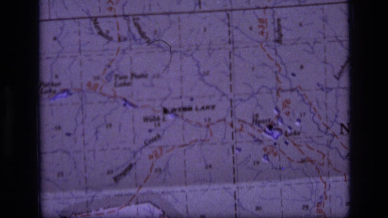 1973 8mm close-up of a Scapegoat Wilderness, Montana map section showing Webb Lake, Heart Lake, contour lines, and route markings.
