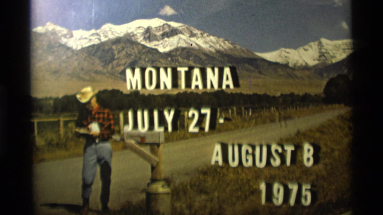Repeated Montana title frame with man by mailbox, rural road, fields, and mountain backdrop.