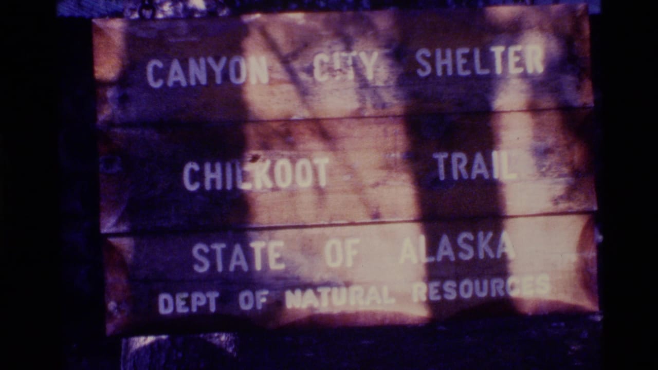 Wooden sign for Canyon City Shelter on the Chilkoot Trail in Alaska.