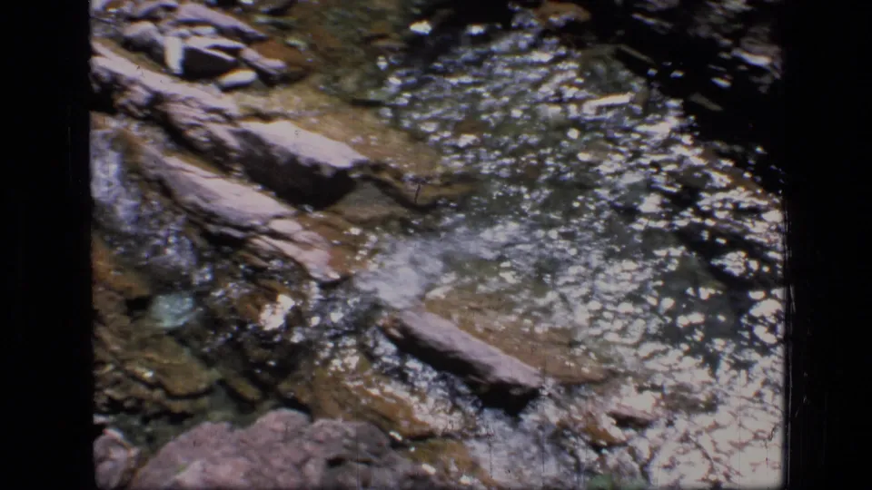 Rippling stream water sparkles in sunlight as it moves around rocks in Scapegoat Wilderness.