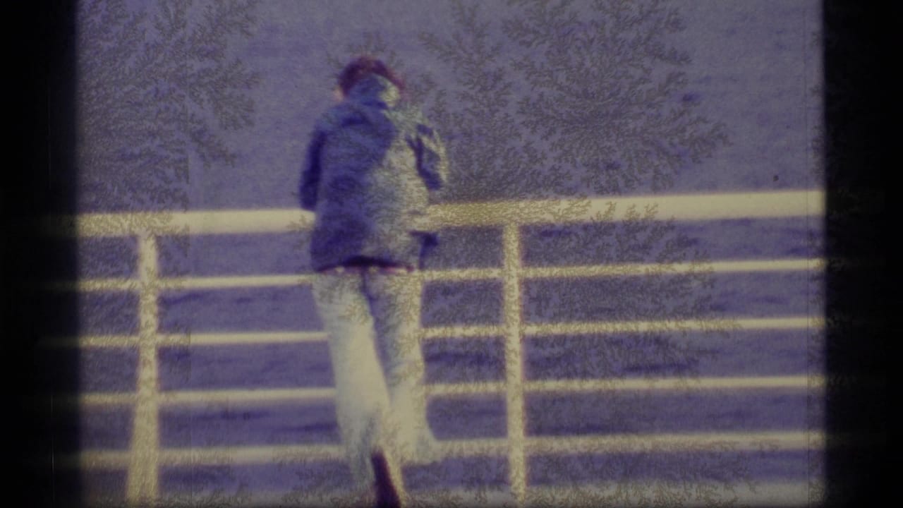 Person in a dark jacket stands at a pale pier railing facing the water.