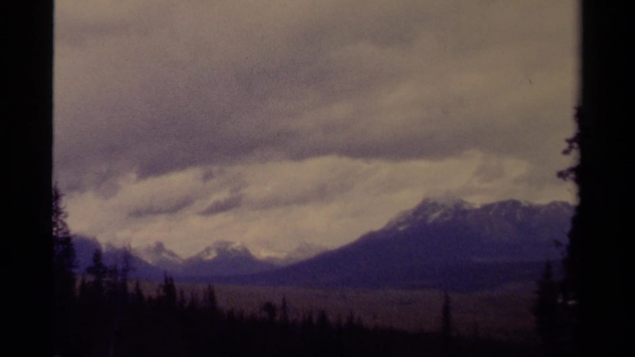 Broad mountain range under cloudy sky with dark tree line in the foreground.