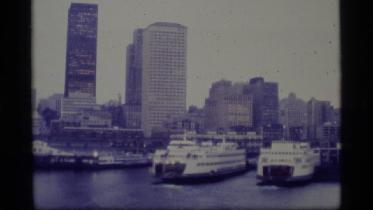 Passenger vessels docked before a city skyline with tall buildings behind the waterfront.