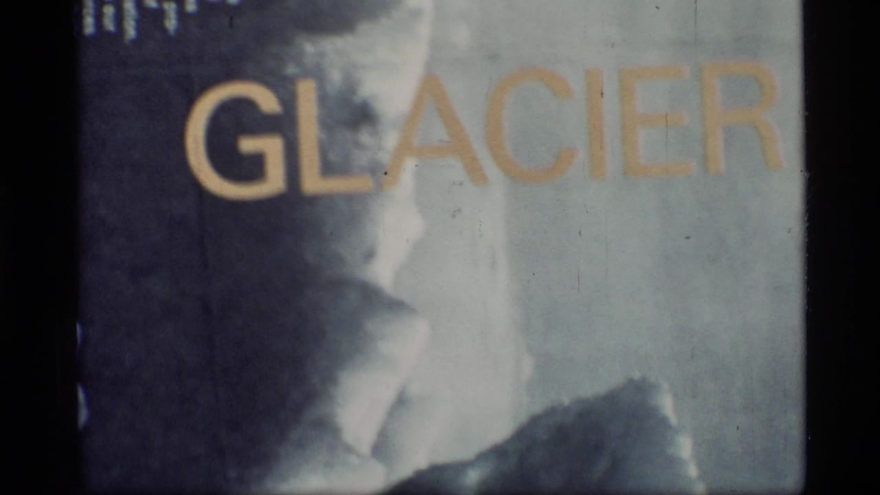 Partial GLACIER lettering over an icy blue-gray background with dark film edges.