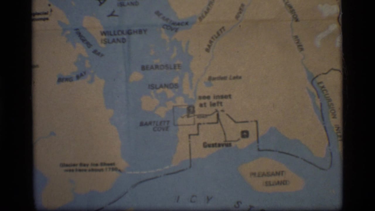 Glacier Bay map section with Willoughby Island, Bartlett Cove, Gustavus, and Pleasant Island labels.