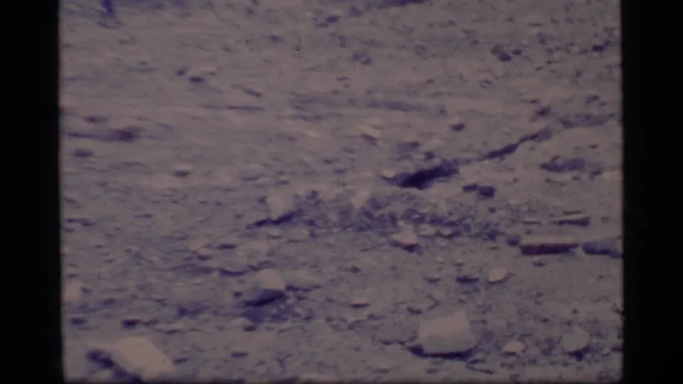 Close view of rocky Glacier Bay terrain, showing uneven stones, pale ground, and a darker crack or depression.