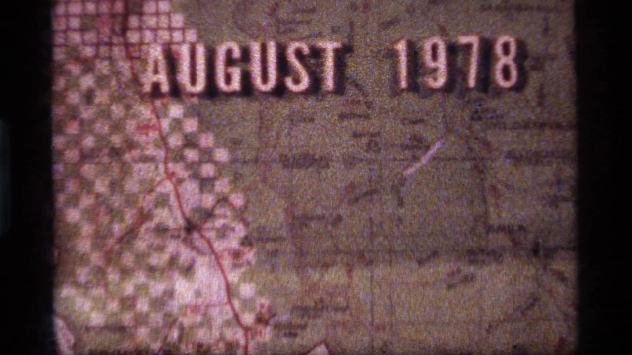 Close-up map frame with "AUGUST 1978" text, checkerboard pattern, and red route line.