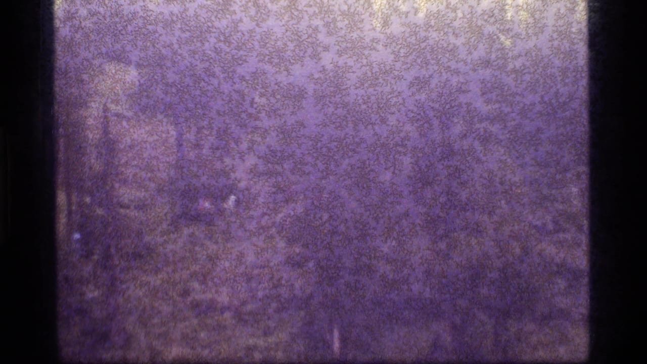 Purple mottled 8mm frame with dark film borders and no identifiable subject.