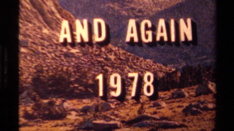 1978 home-movie title card reading AND AGAIN 1978 over a rocky mountain backdrop, likely tied to the Lake Tahoe reel metadata.