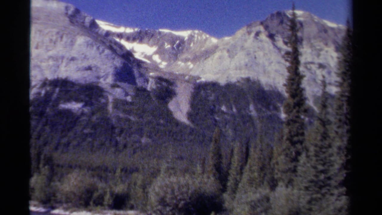Mountain ridge and evergreen trees seen across a forested river valley.