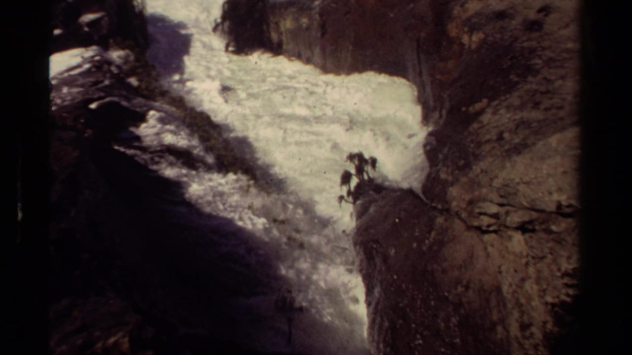 Foaming coastal water moves through rocks in the 1980 Mendocino home-movie footage.