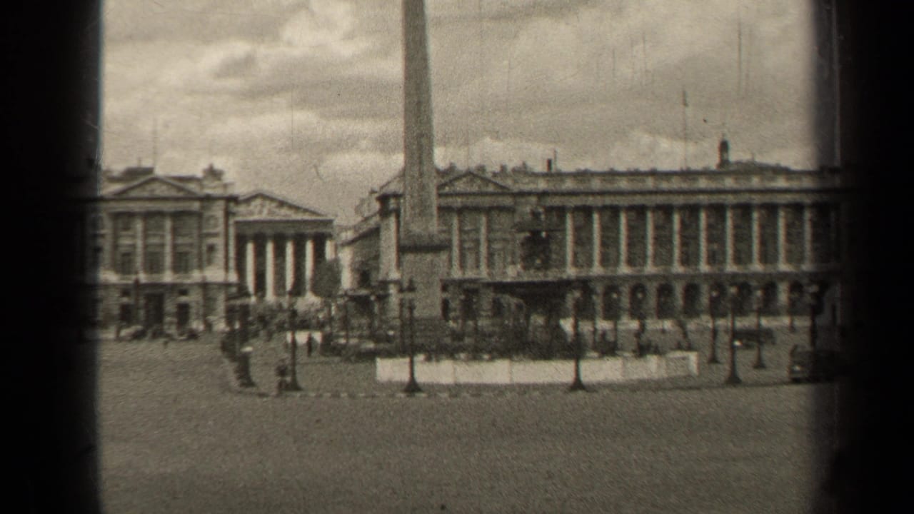 Paris public square with obelisk, classical buildings, pedestrians, and cloudy sky.