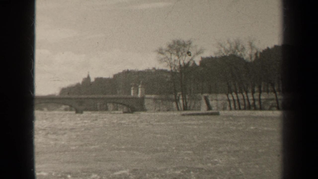 Wide river with a low bridge, bare trees, and a distant bank.