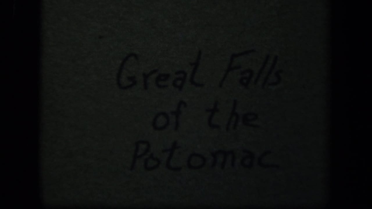 Dark green title card with handwritten text reading Great Falls of the Potomac.