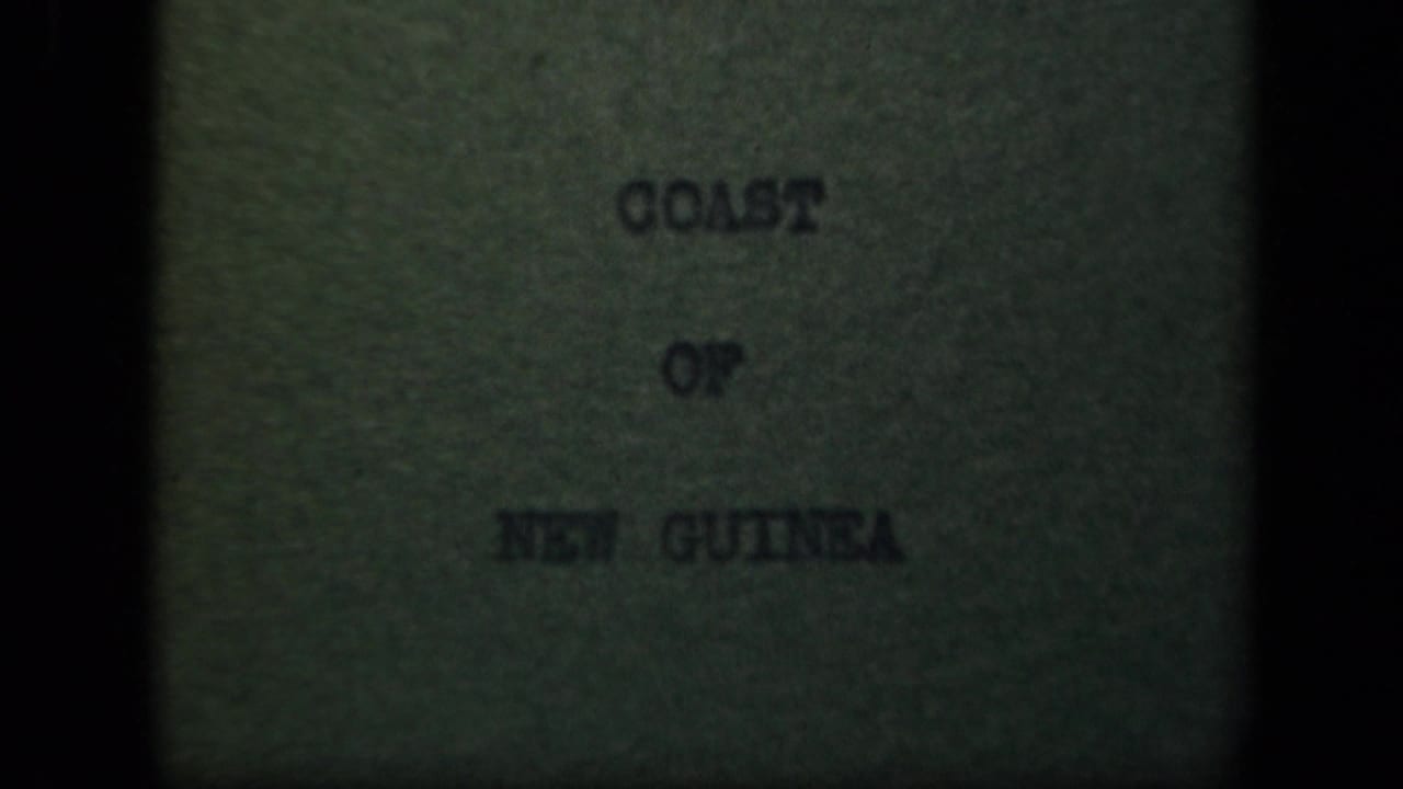 Title card reading "COAST OF NEW GUINEA" on a green-tinted 8mm frame with soft focus and visible film grain.