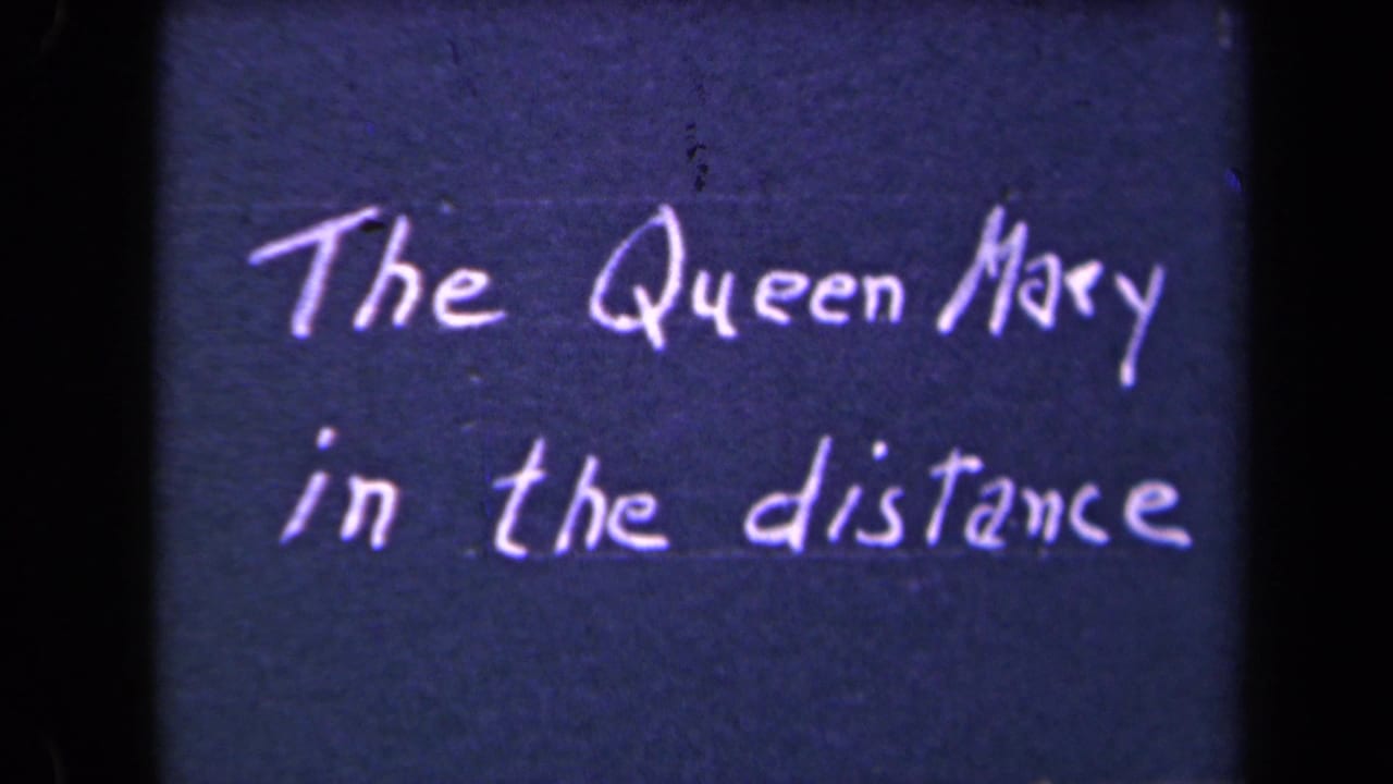 Handwritten title card reading The Queen Mary in the distance on a dark blue background.