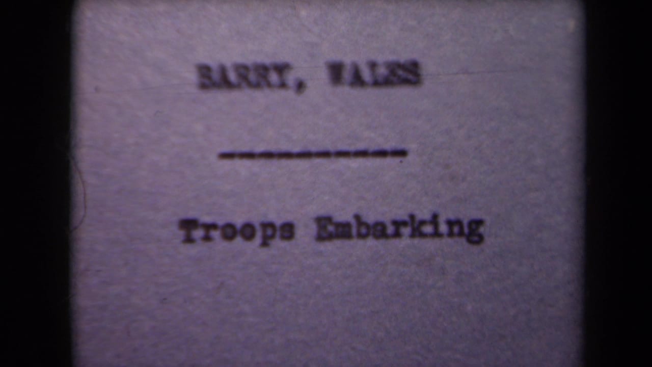 Typed title card reading Barry, Wales and Troops Embarking.