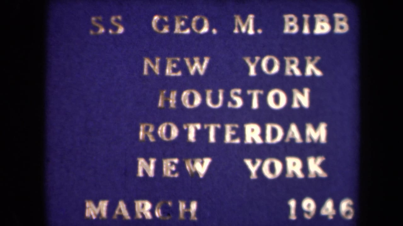 Blue SS Geo. M. Bibb title card with route cities and March 1946.