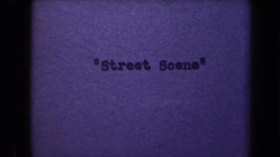 Repeated 1946 8mm title card reading "Street Scene," with visible film grain and dark gate edges.
