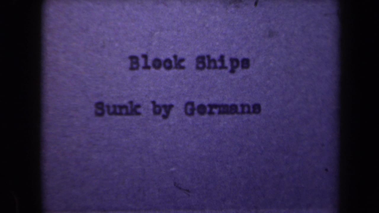 A later title-card frame keeps the same text visible, with heavier grain, dim exposure, and dark gate edges.